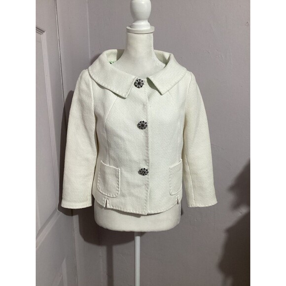 Elie Tahari Jackets & Blazers - Elie Tahari Cotton Tweed Snap Button White Blazer Collar XS